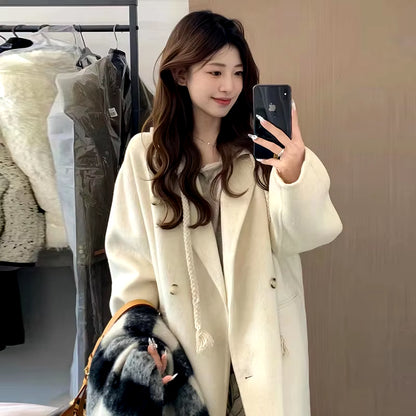 Handmade Cashmere Coat Jacket Women Winter Double Sided 100% Wool Trench Overcoat Female Warm Outerwears 2023