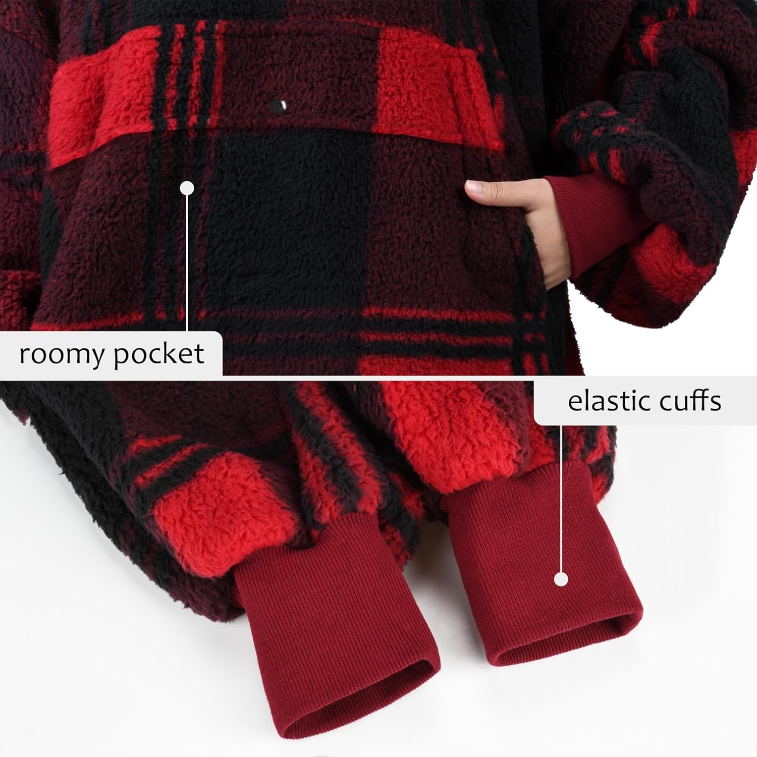 Oversized Blanket Hoodie Sweatshirt, Wearable Sherpa Lounging Pullover for Adults Women Men