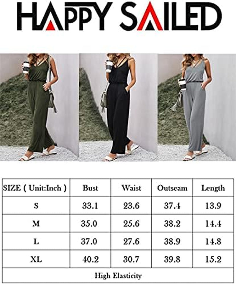 Women Casual Sleeveless Spaghetti Strap Solid Lounge Pajama Jumpsuit with Pockets Gray Small