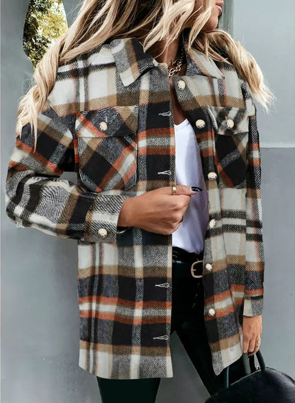 Womens Flannel Shirts Button down Shacket Jacket Plaid Shirts for Women Blouses Coats