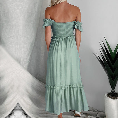 Backless Sling Solid Color Mid-Length Dress