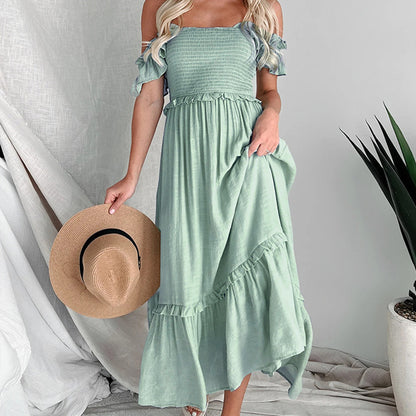 Backless Sling Solid Color Mid-Length Dress