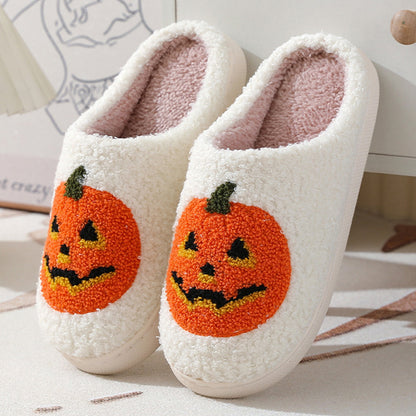 Halloween Pumpkin Cartoon Slippers Warm Winter Slippers Men and Women Couples Indoor House Shoes