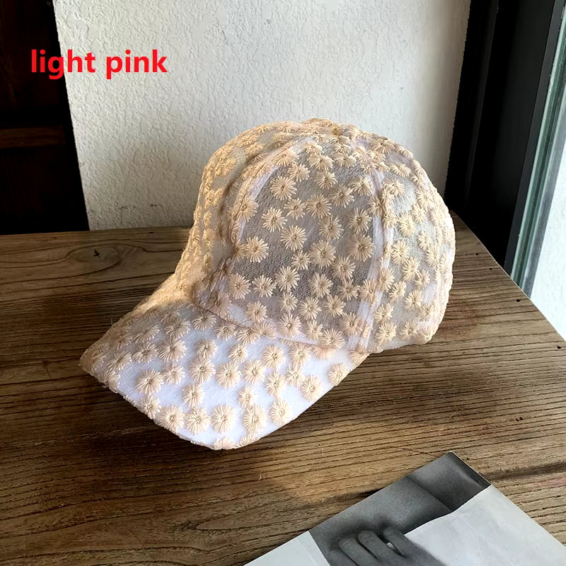 Women'S Baseball Caps Lace Sun Hats Breathable Mesh Floral Hat Gorras Summer Cap Snapback Casquette Cap