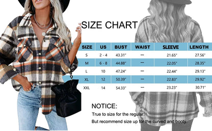 Womens Flannel Shirts Button down Shacket Jacket Plaid Shirts for Women Blouses Coats