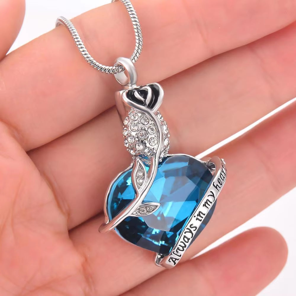 Always in My Heart Locket Screw Heart Cremation Jewelry Ashes Memorial Urn Birthstone Necklace Jewelry Keepsake Pendant