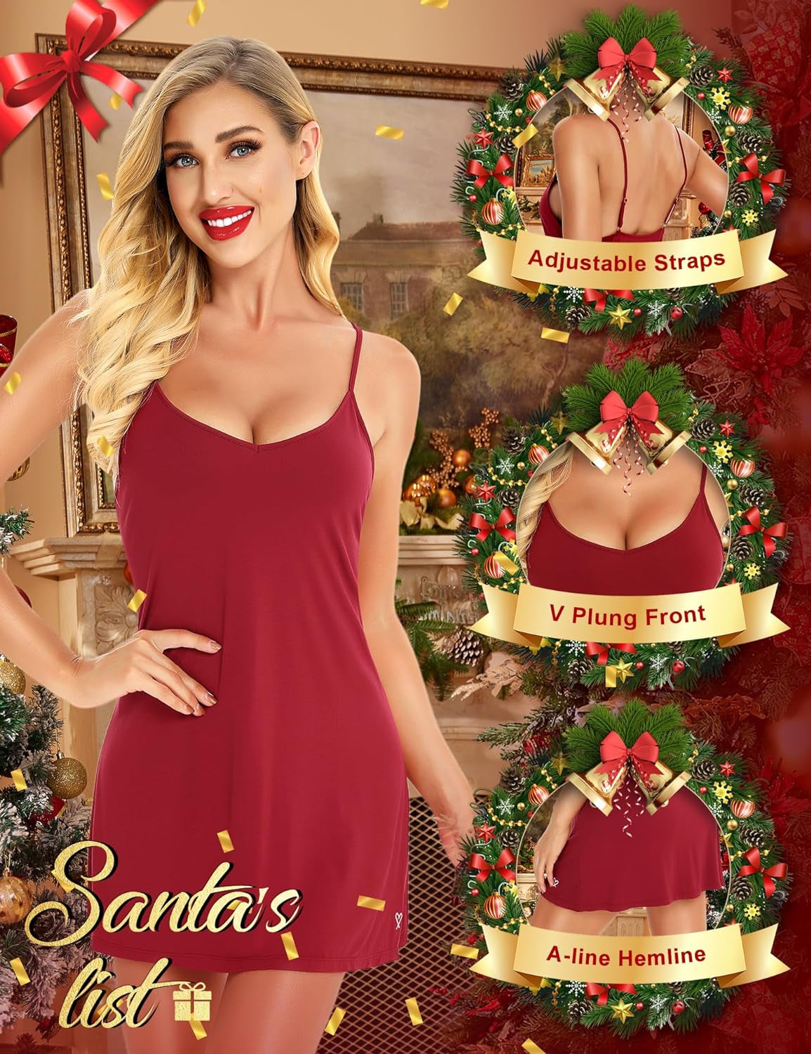 Women's V-Neck Chemise Nightgown - Elegant Sleepwear Lingerie