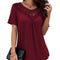 Women'S plus Size Summer Tops Short Sleeve Lace Pleated Blouses Tunic Tops M-4XL