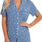 Womens Pajamas Set Short Sleeve Sleepwear Button down Nightwear Shorts Soft Pj Sets S-XXL