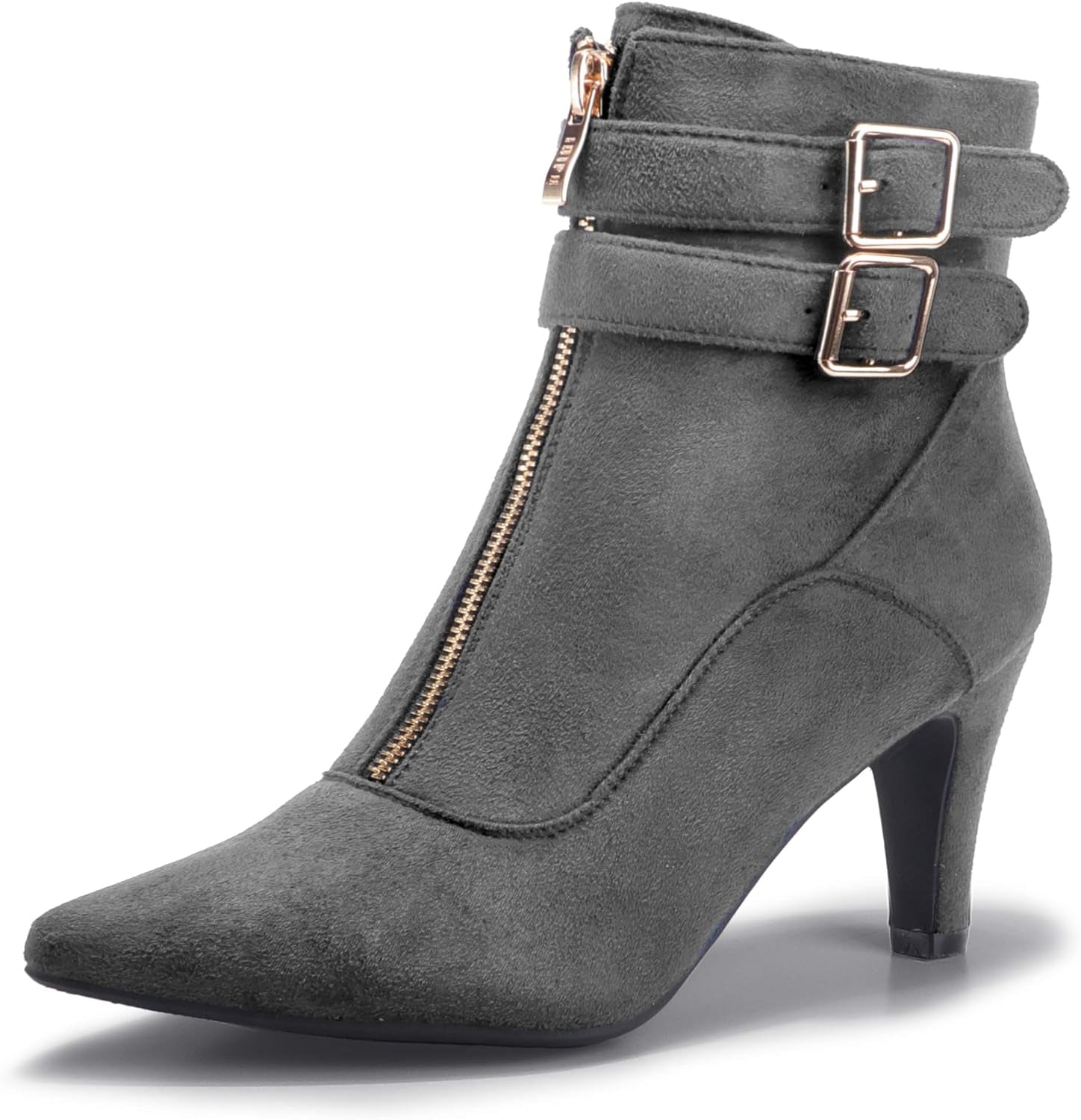 Women'S Buckle Strap Ankle Booties 3 Inch Pointed Toe Zipper Heels Dress Jeans Boots