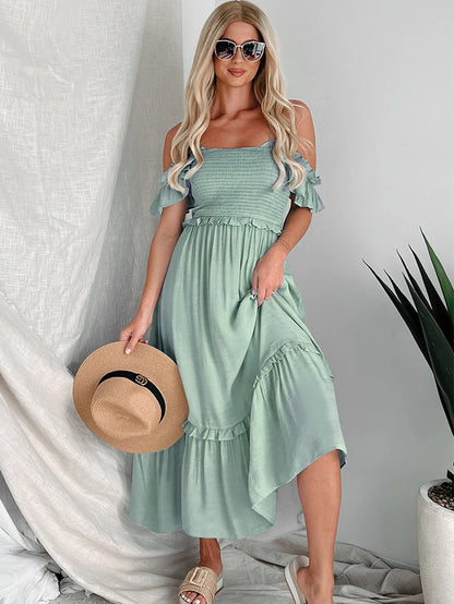 Backless Sling Solid Color Mid-Length Dress