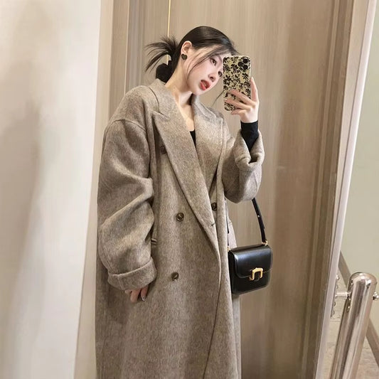 Handmade Cashmere Coat Jacket Women Winter Double Sided 100% Wool Trench Overcoat Female Warm Outerwears 2023