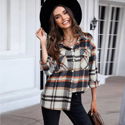 Womens Flannel Shirts Button down Shacket Jacket Plaid Shirts for Women Blouses Coats