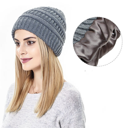 Hats Women'S Protective Hairstyles, Warm Woolen Knit Satin Hats