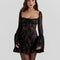 Coquette 2024 Spring Backless Sexy Black Dresses Women Vintage Elegant Spring French Retro Lace Mini Short Dress Party