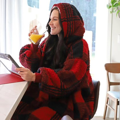 Oversized Blanket Hoodie Sweatshirt, Wearable Sherpa Lounging Pullover for Adults Women Men