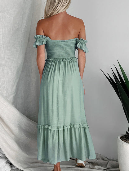 Backless Sling Solid Color Mid-Length Dress