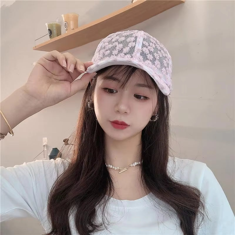 Women'S Baseball Caps Lace Sun Hats Breathable Mesh Floral Hat Gorras Summer Cap Snapback Casquette Cap