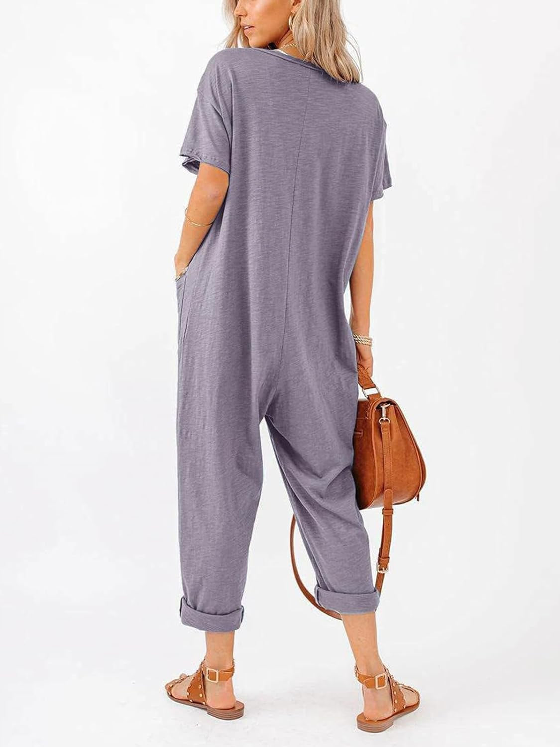 Oversize Women'S One Piece Button up Jumpsuit Casual Loose Short Sleeve V Neck Long Pants Rompers